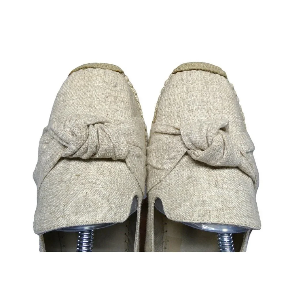 J. Jill Women's Espadrille Size 11 Knot Textile Jute Flats Tan Neutral Canvas‎